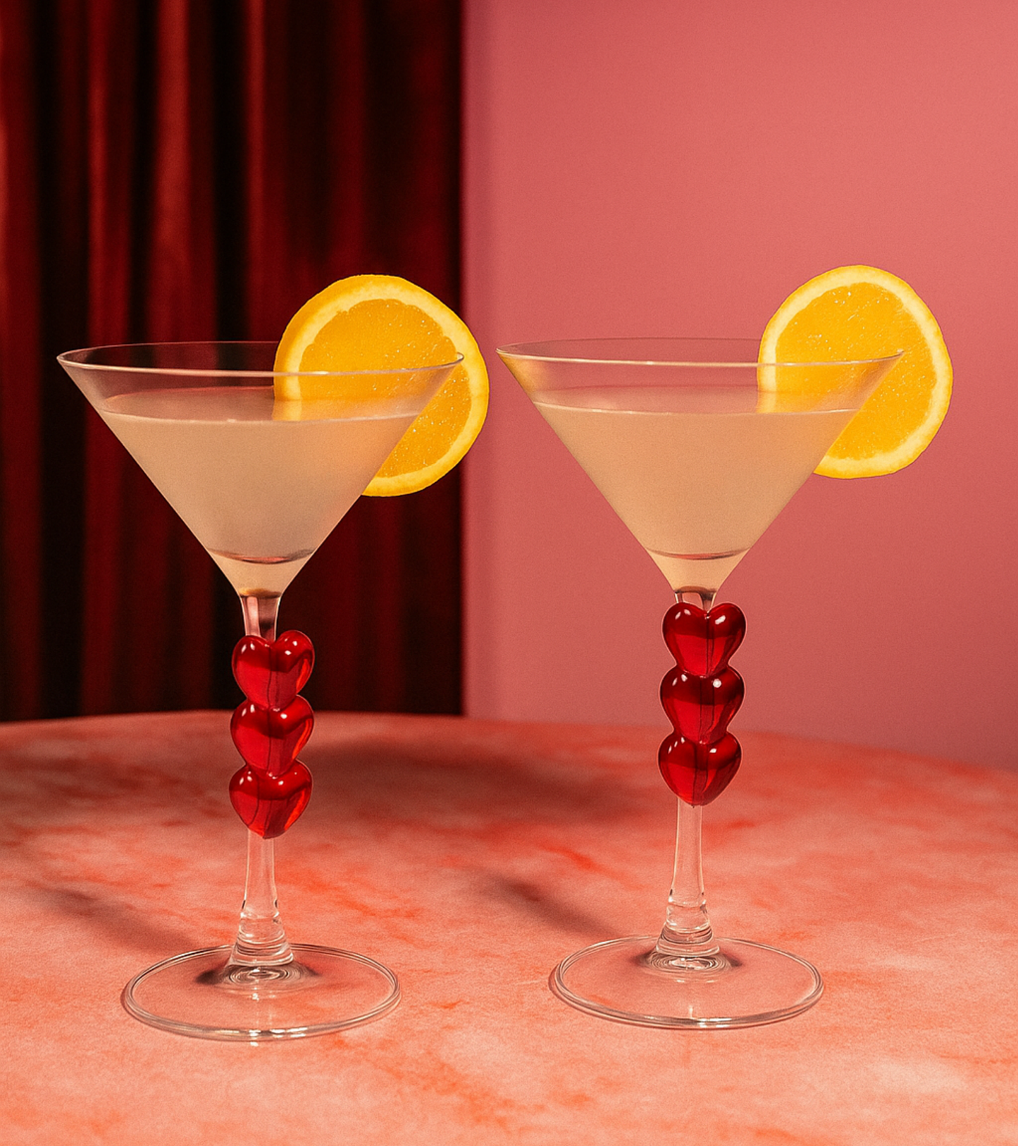 Set of two heart-shaped Martini glasses