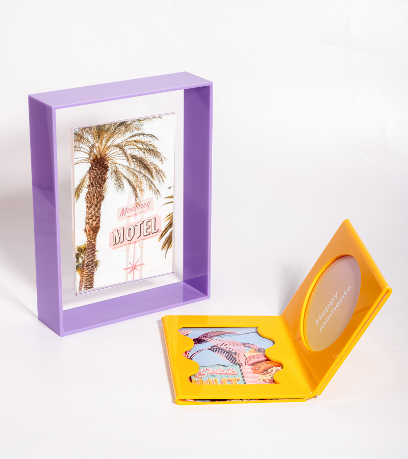 Cadre photo jaune pop en acrylique double